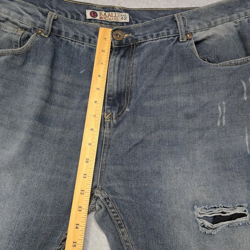 Kaalu Jeans Mens 42x32‎ Blue Distressed Denim Straight Leg Ripped Trendy Pants